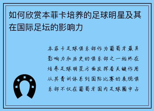 如何欣赏本菲卡培养的足球明星及其在国际足坛的影响力